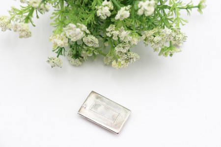 Caixa de comprimidos em prata de forma rectangular com tampa corrediça